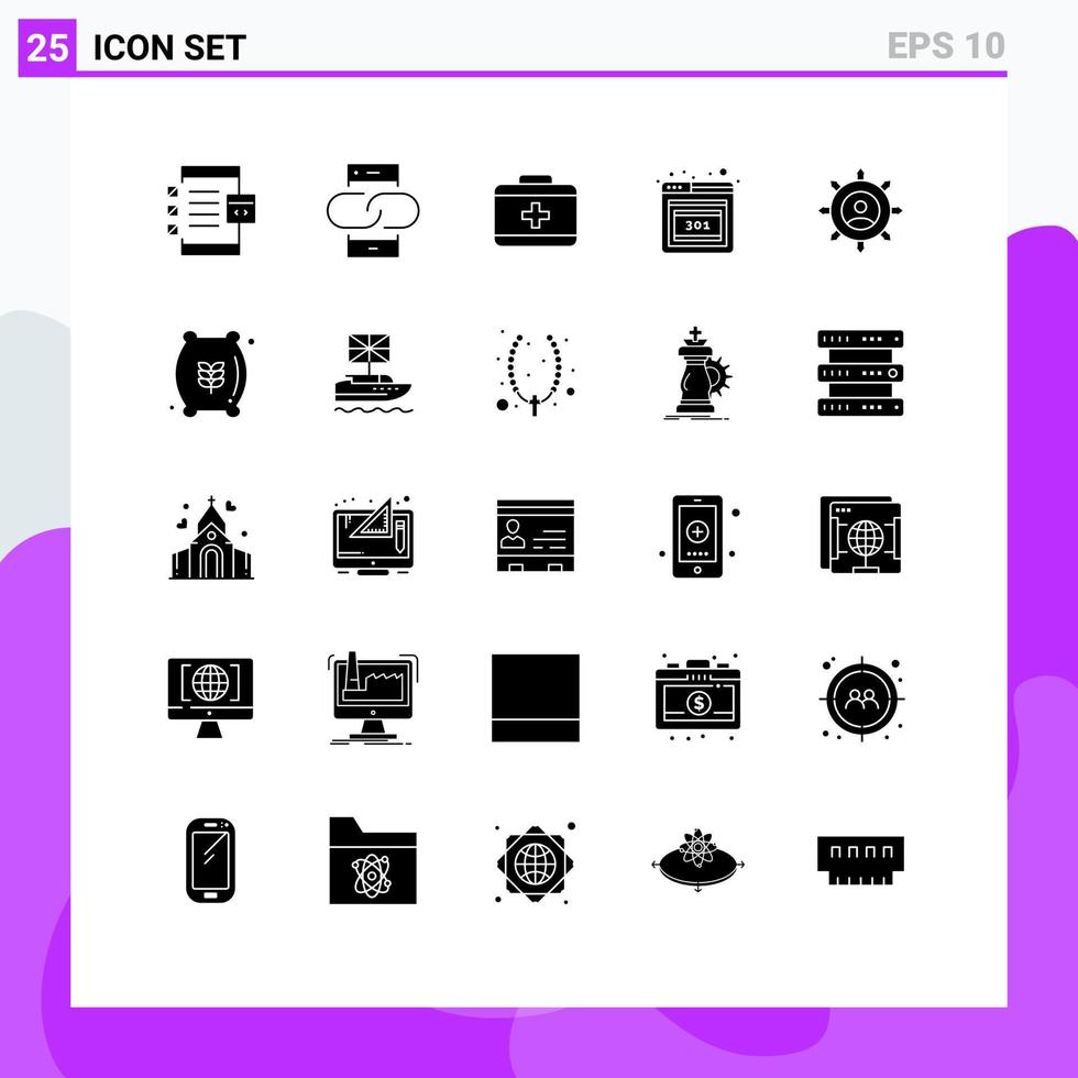 Pictogram Set of 25 Simple Solid Glyphs of connection error message error care Editable Vector Design Elements