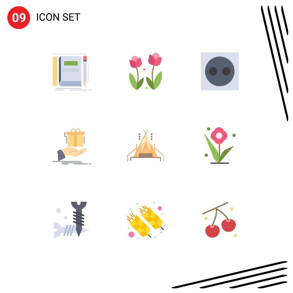 Set of 9 Modern UI Icons Symbols Signs for solution gift rose hardware electronic Editable Vector Design Elements