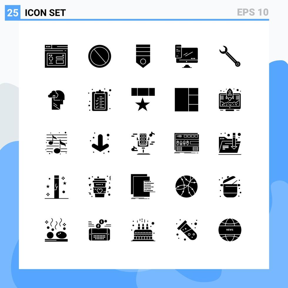 25 Universal Solid Glyph Signs Symbols of pc monitor ui computer rank Editable Vector Design Elements