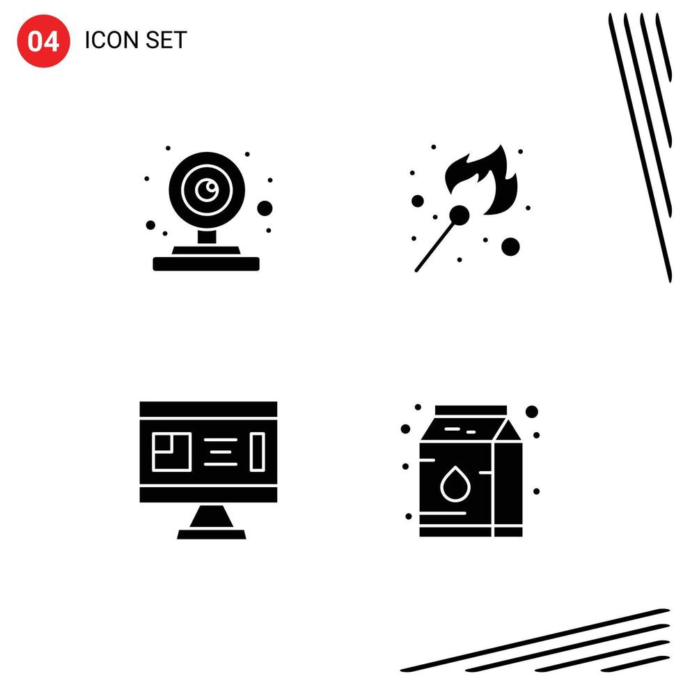 Set of 4 Modern UI Icons Symbols Signs for camera blueprint video camera lighter design Editable Vector Design Elements