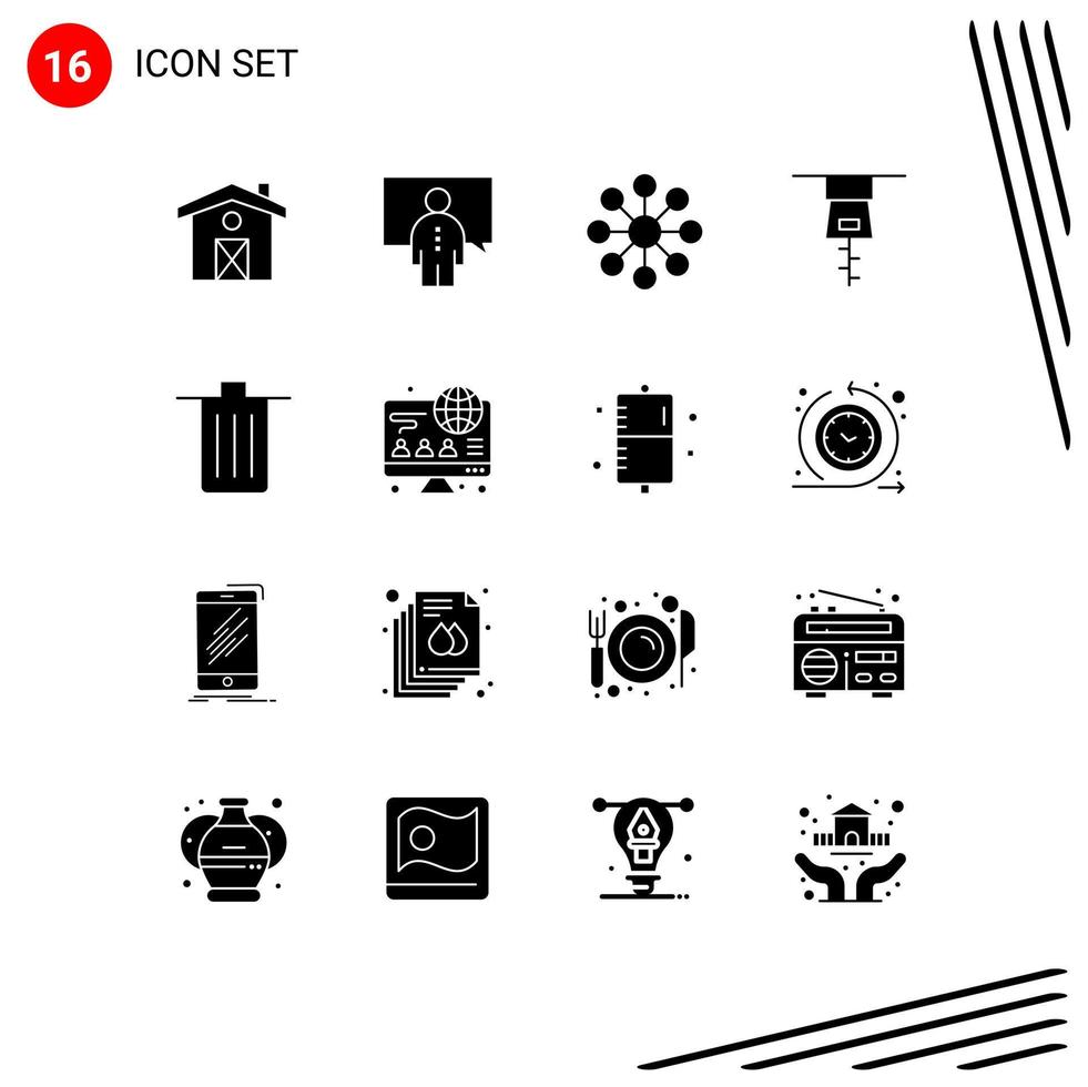 Set of 16 Modern UI Icons Symbols Signs for trash delete database been zipper Editable Vector Design Elements