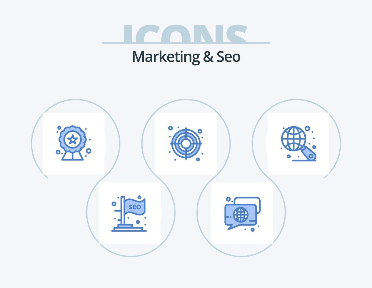 Marketing And Seo Blue Icon Pack 5 Icon Design. internet. target. talk. success. rating vector
