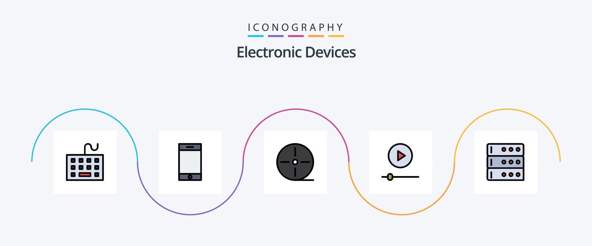 Devices Line Filled Flat 5 Icon Pack Including database. technology. devices. p. devices vector