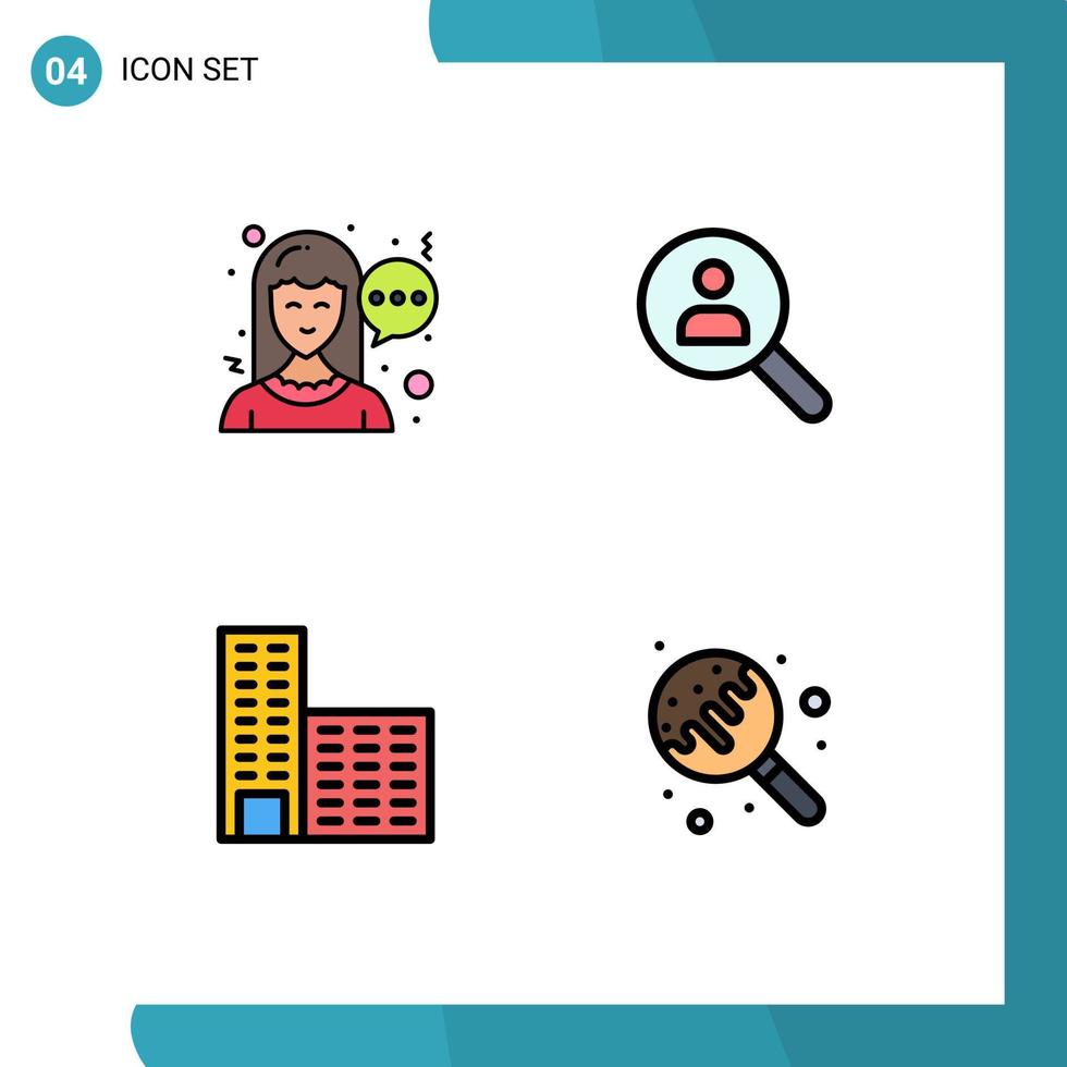 Group of 4 Filledline Flat Colors Signs and Symbols for chat building browse people candy Editable Vector Design Elements