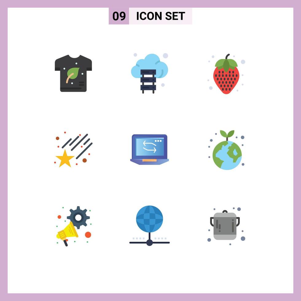 Pictogram Set of 9 Simple Flat Colors of laptop computer technology star falling Editable Vector Design Elements