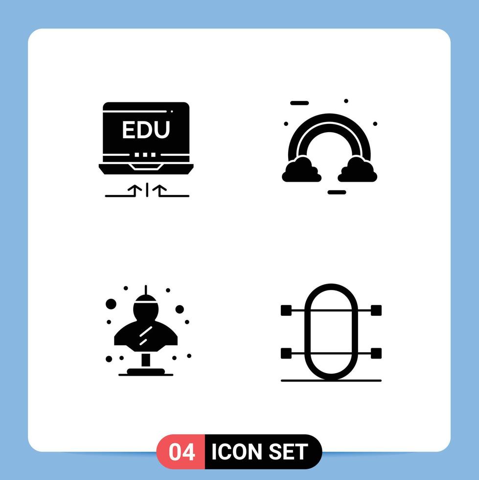 4 Universal Solid Glyphs Set for Web and Mobile Applications laptop ancient education colorful bust Editable Vector Design Elements