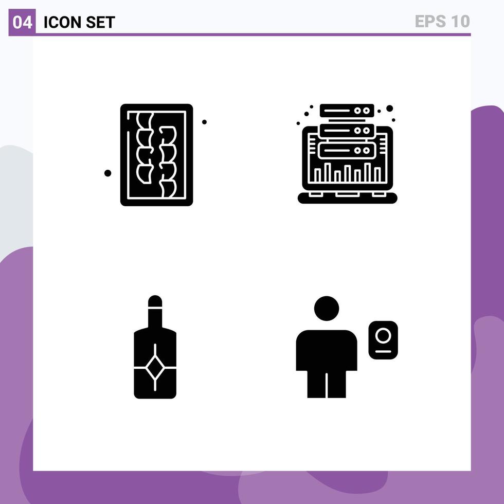 Set of 4 Modern UI Icons Symbols Signs for chopping beach tool hosting sunblock Editable Vector Design Elements