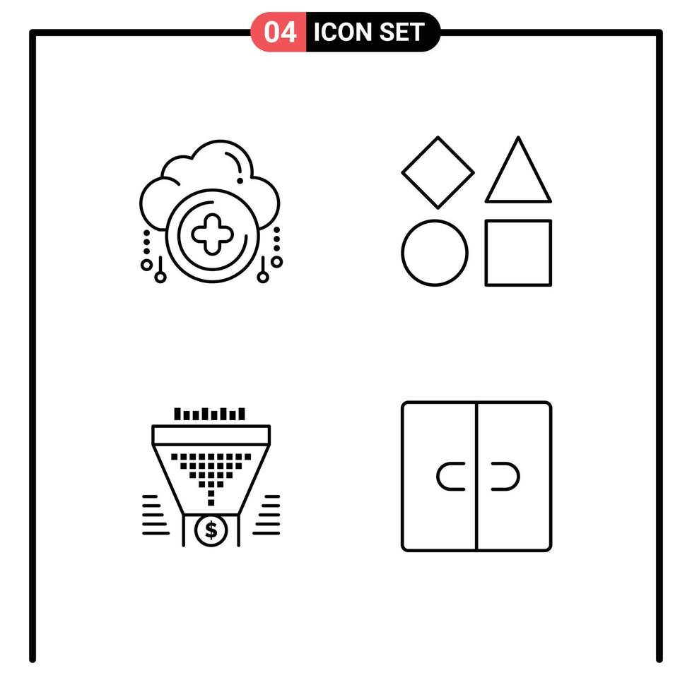 4 Universal Line Signs Symbols of cloud data plus shapes dollar Editable Vector Design Elements