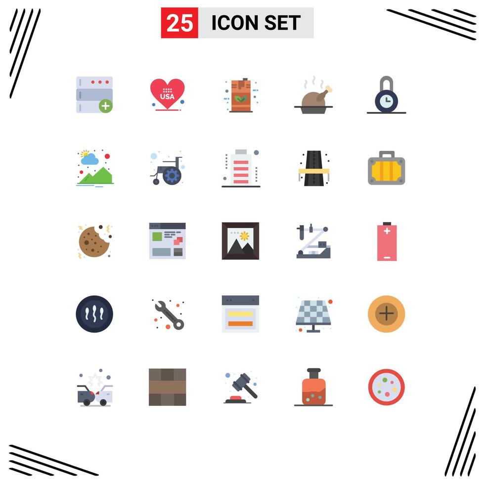 Set of 25 Modern UI Icons Symbols Signs for time lock eco roast turkey Editable Vector Design Elements