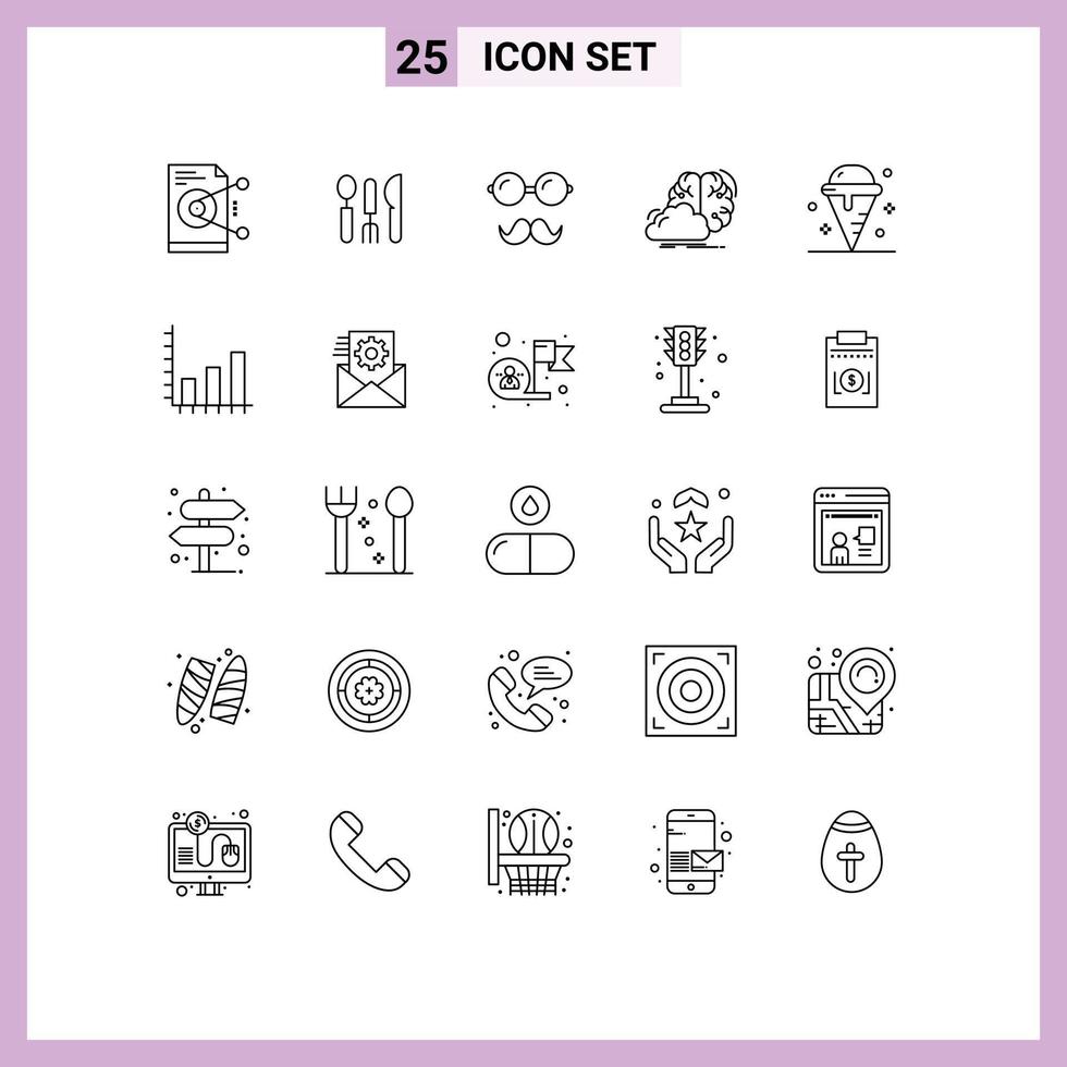 Pack of 25 Modern Lines Signs and Symbols for Web Print Media such as inspiration idea travel creative specs Editable Vector Design Elements