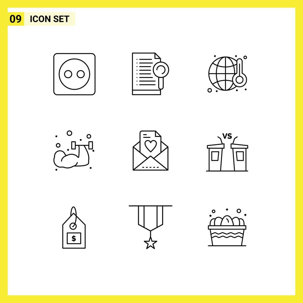 9 Universal Outlines Set for Web and Mobile Applications love weightlifting gas sport dumbbell Editable Vector Design Elements
