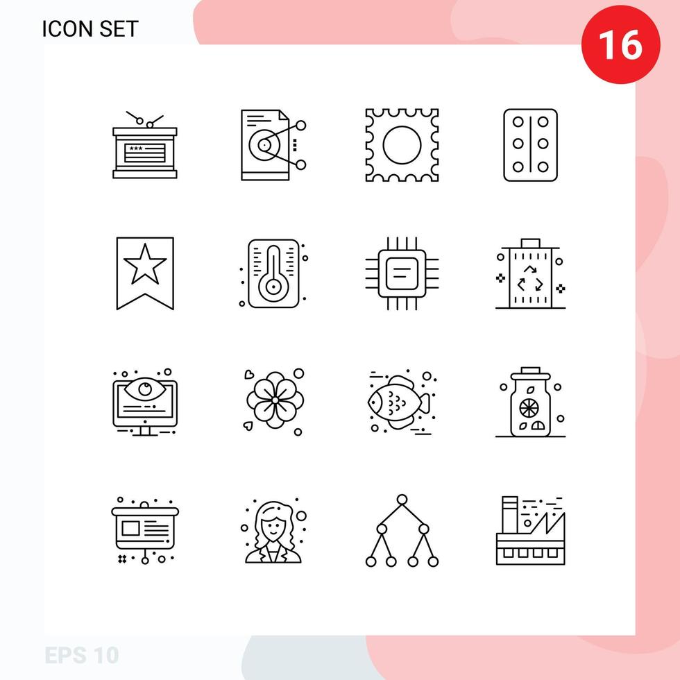 Modern Set of 16 Outlines Pictograph of degree favorite server bookmark remedy Editable Vector Design Elements