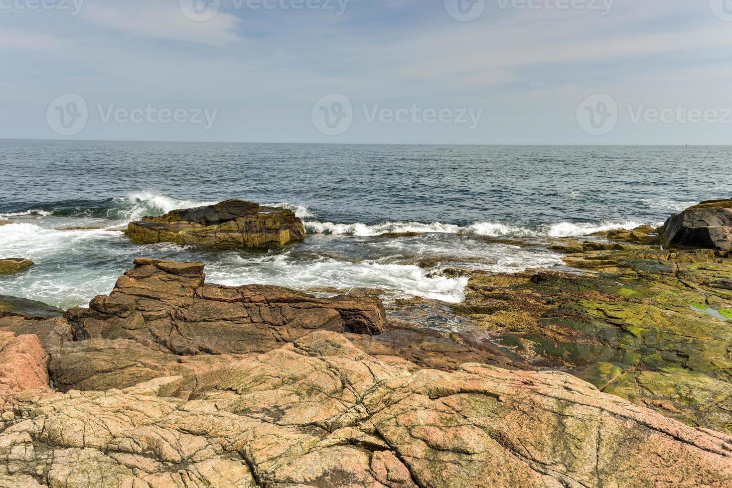 The rocky coast in Acadia National Park, Maine near Thunder Hole in the summer. photo