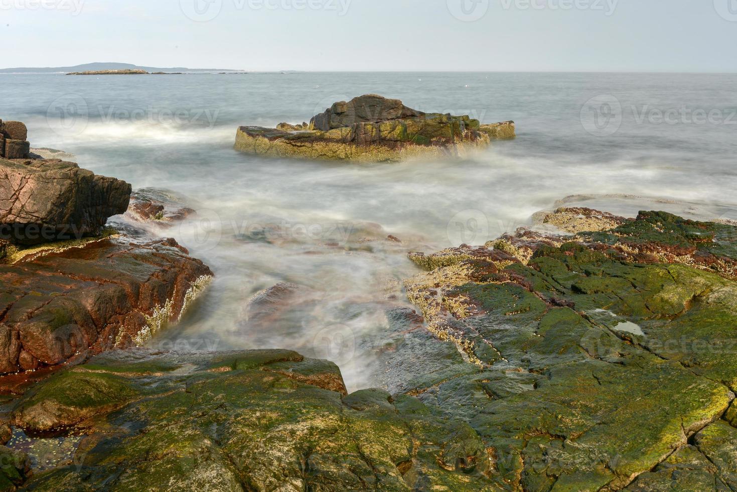 The rocky coast in Acadia National Park, Maine near Thunder Hole in the summer. photo