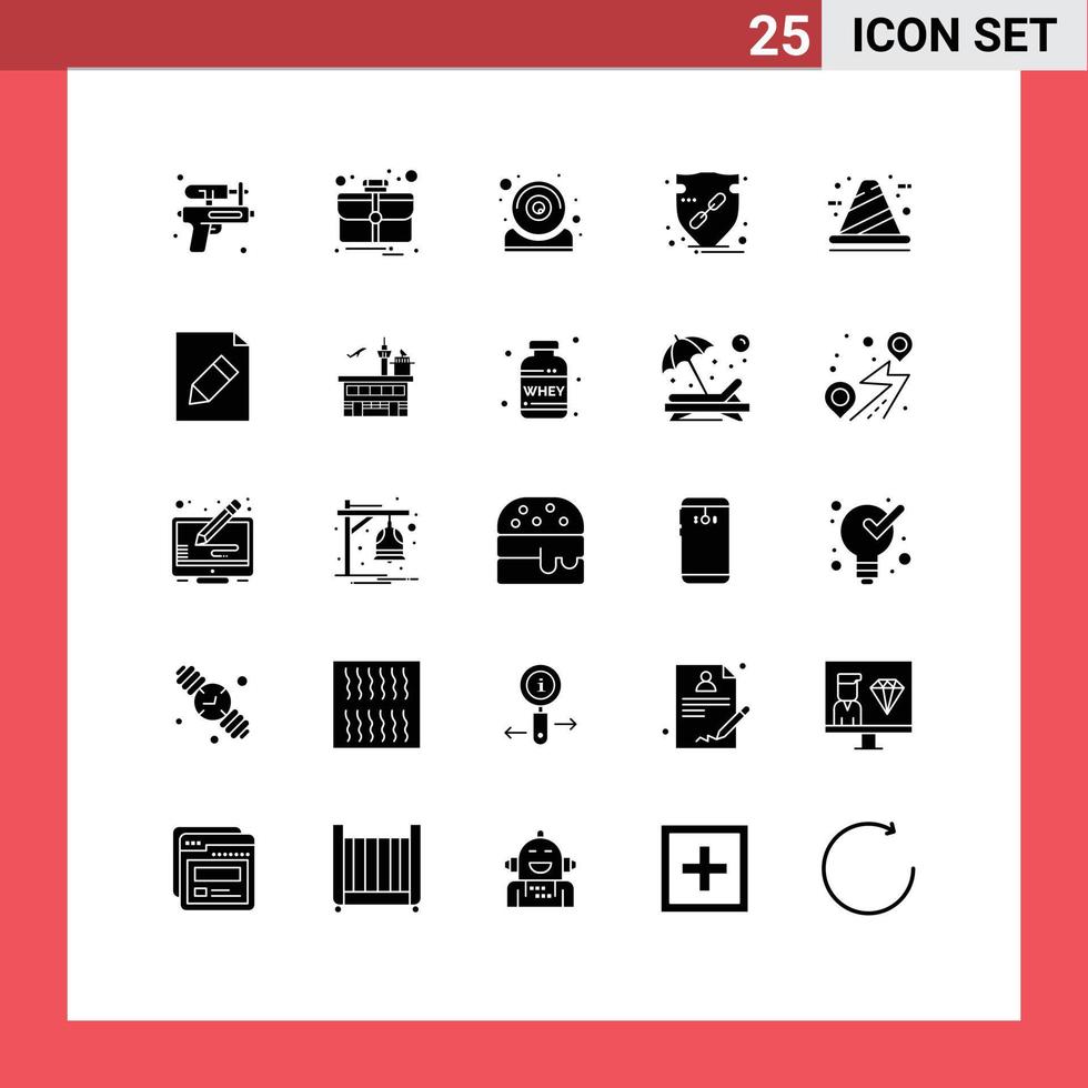 Mobile Interface Solid Glyph Set of 25 Pictograms of build shield hardware protect verify Editable Vector Design Elements