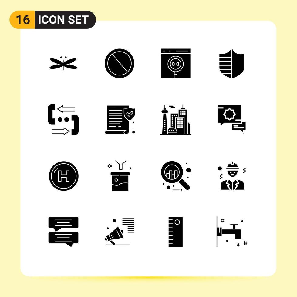 paquete de interfaz de usuario de 16 glifos sólidos básicos de protección de seguridad desarrollo de basura codificación elementos de diseño vectorial editables vector