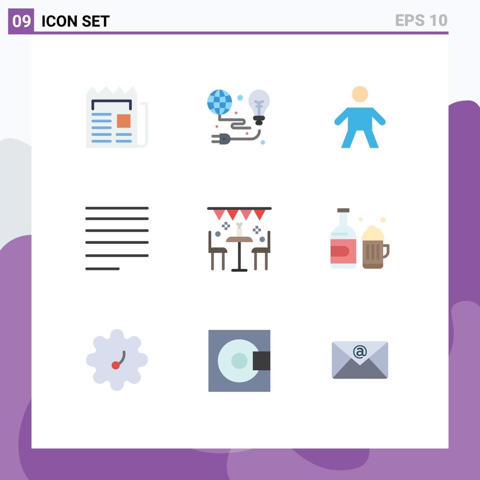 Mobile Interface Flat Color Set of 9 Pictograms of decoration text earth right people Editable Vector Design Elements
