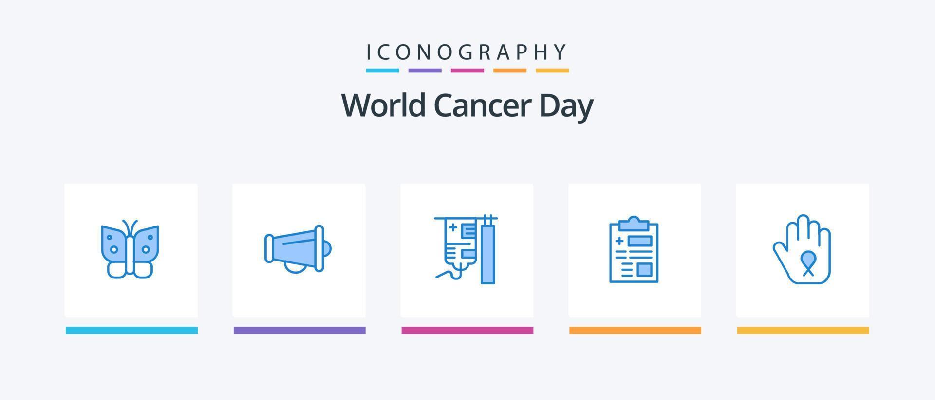 World Cancer Day Blue 5 Icon Pack Including hand. healthcare. drip. health. report. Creative Icons Design vector