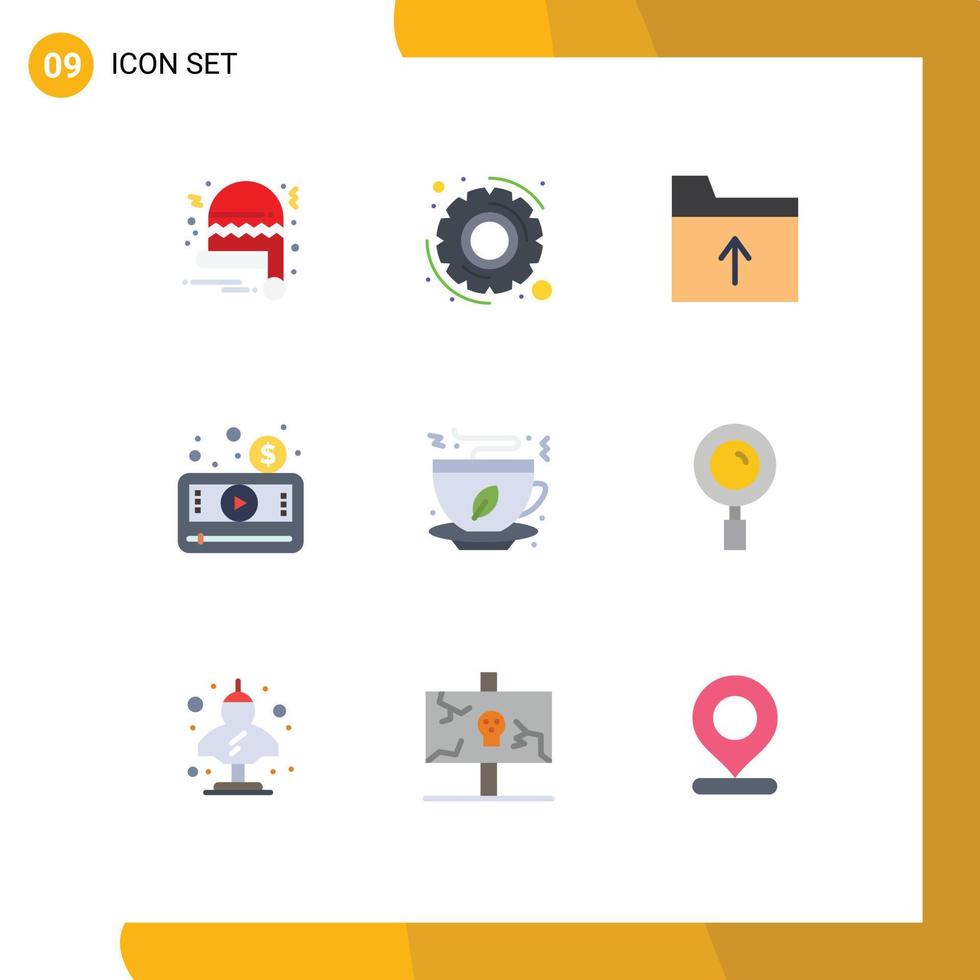 conjunto de 9 iconos de interfaz de usuario modernos símbolos signos para comida café obtener elementos de diseño de vector editables de jugador de té