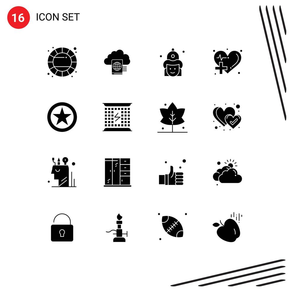 Modern Set of 16 Solid Glyphs and symbols such as heart health care fight health hat Editable Vector Design Elements