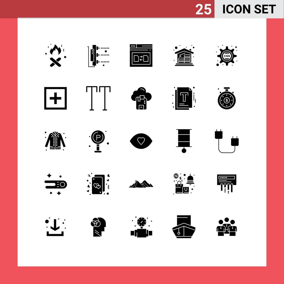 Modern Set of 25 Solid Glyphs and symbols such as cog money secure house coins Editable Vector Design Elements