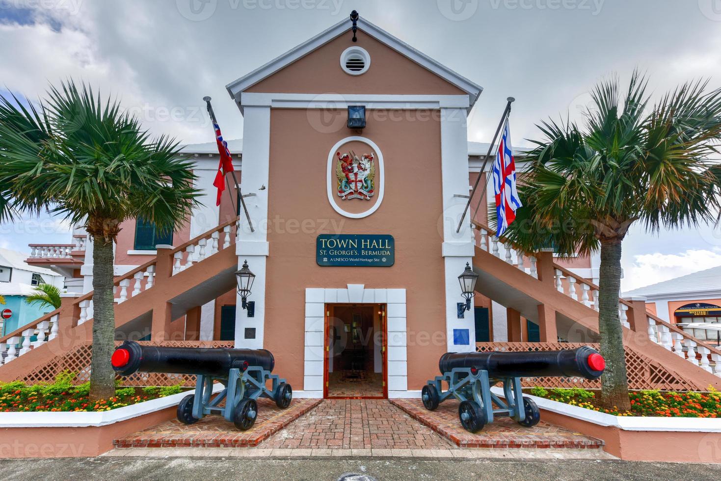 Saint George's Town Hall located at the eastern side of King's Square in St. Georges Bermuda. The building was originally constructed in 1782 during the British colonial days. photo