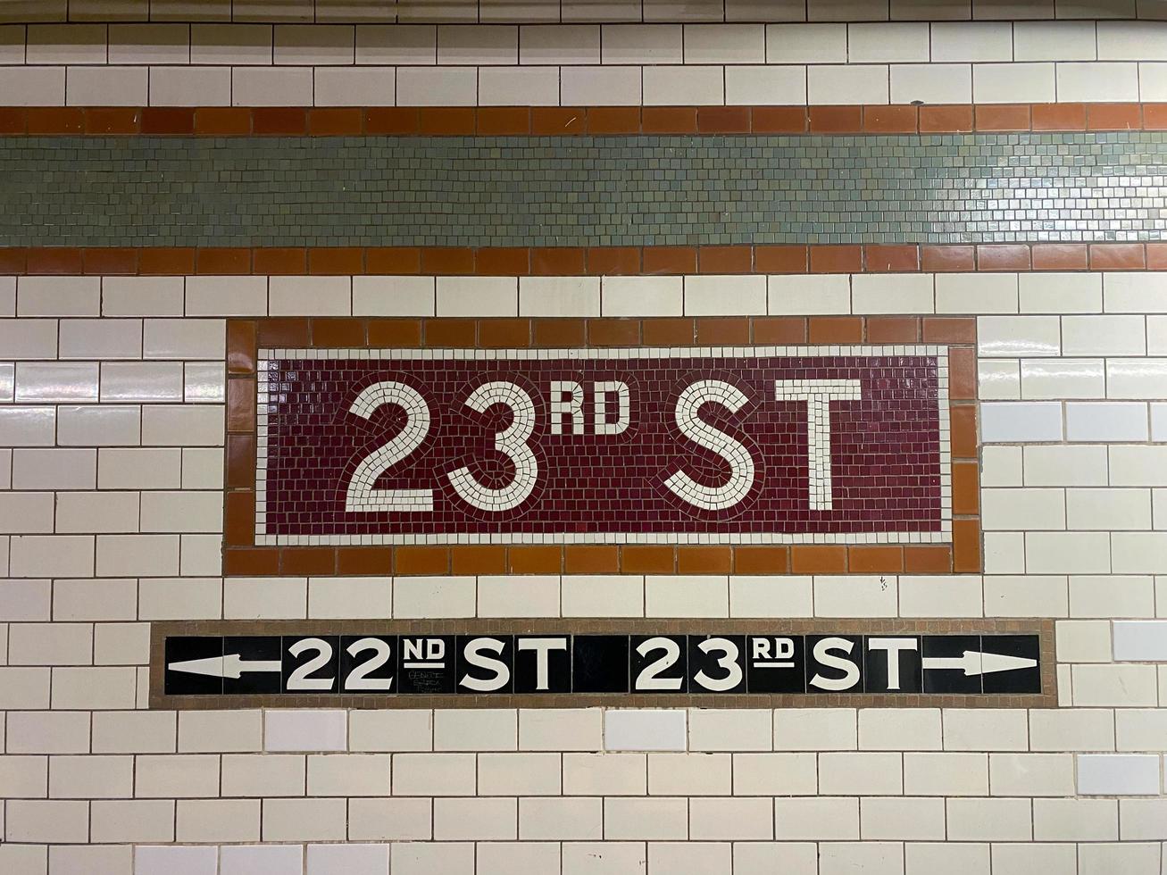 New York City - Nov 15, 2019 -  23rd Street New York City Subway station sign on the Lexington Avenue line. photo