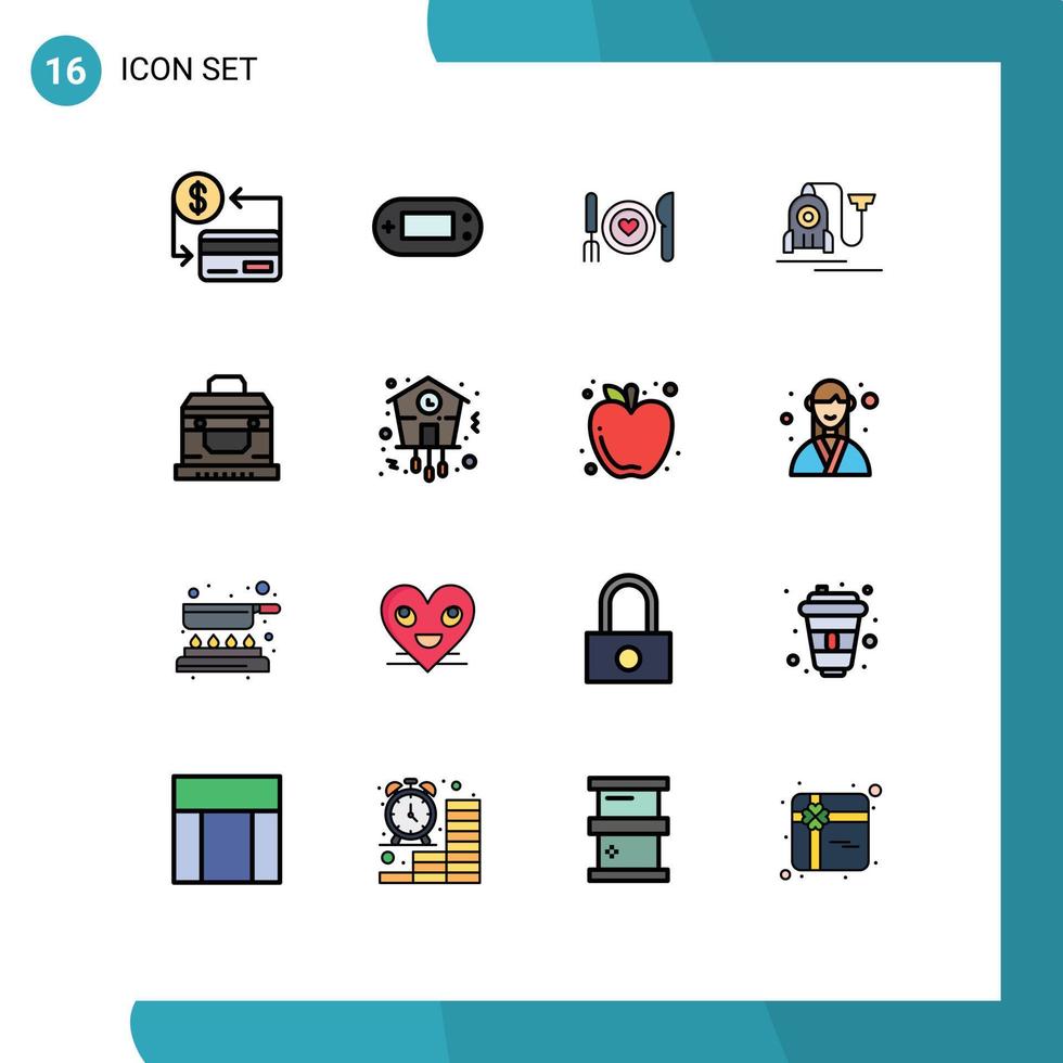 Universal Icon Symbols Group of 16 Modern Flat Color Filled Lines of cable machine psp vacuum date Editable Creative Vector Design Elements