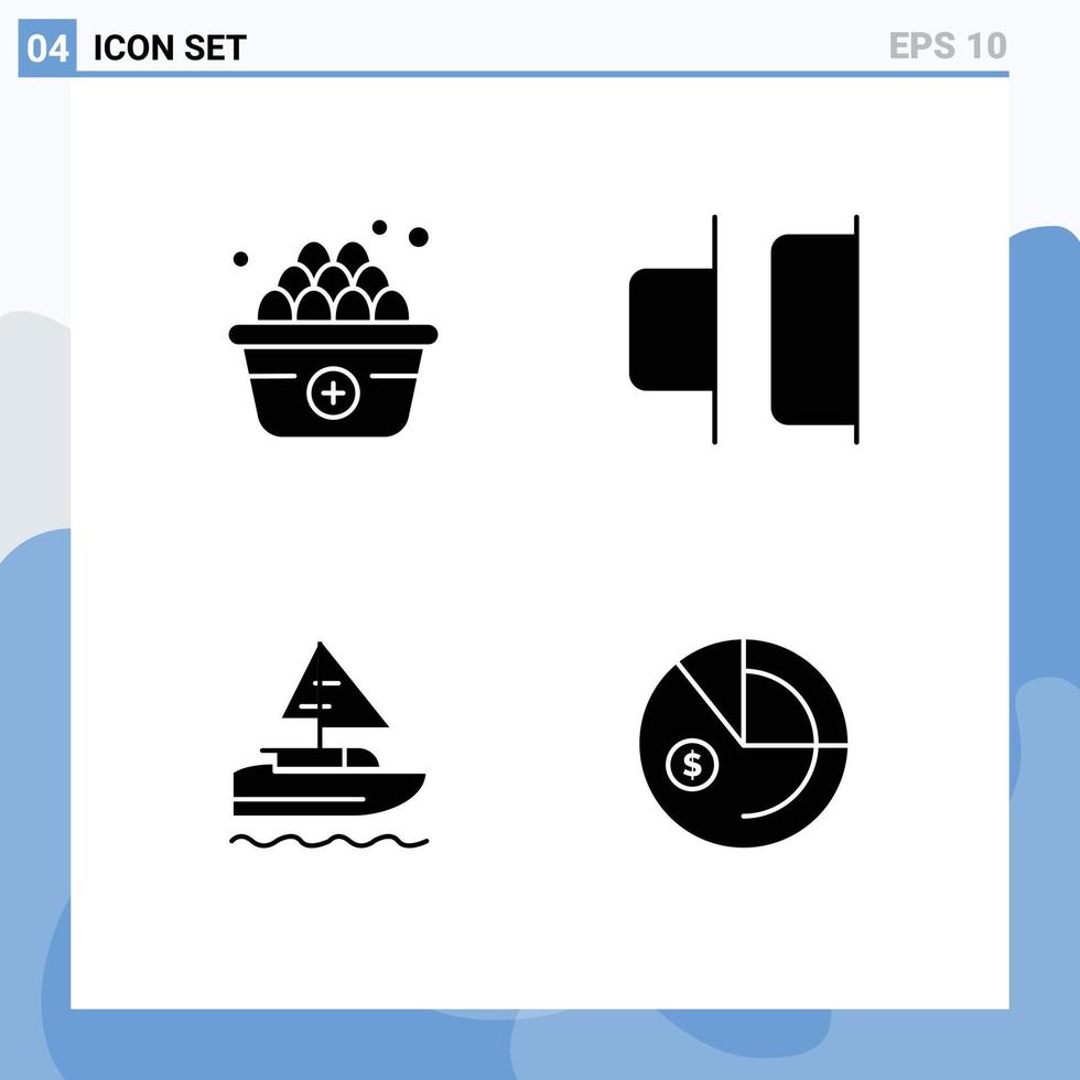 4 User Interface Solid Glyph Pack of modern Signs and Symbols of diet country distribute boat data Editable Vector Design Elements
