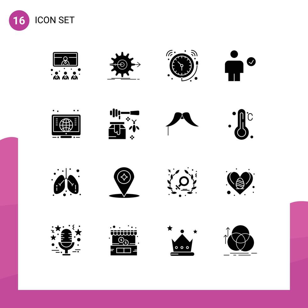 paquete de iconos vectoriales de stock de 16 signos y símbolos de línea para comprobar la configuración de avatar reloj reloj elementos de diseño vectorial editables vector