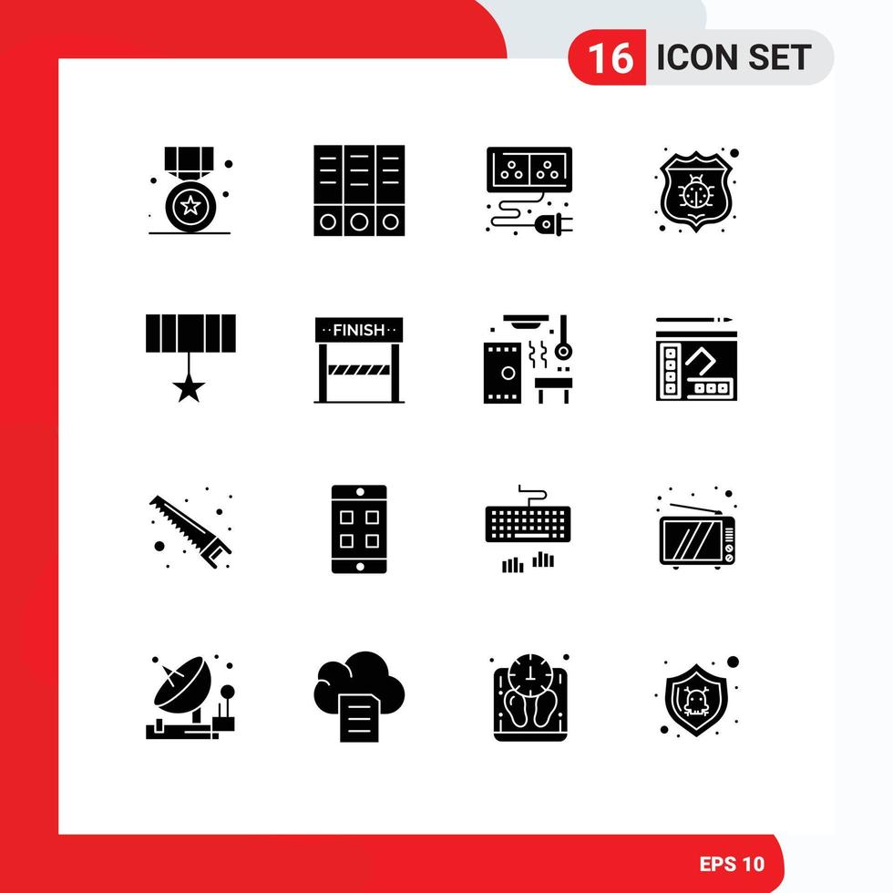 Set of 16 Vector Solid Glyphs on Grid for award security adapter protect antivirus Editable Vector Design Elements