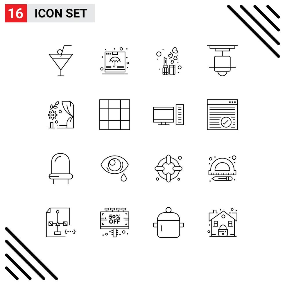 Modern Set of 16 Outlines and symbols such as arch lamp beauty interior decor Editable Vector Design Elements