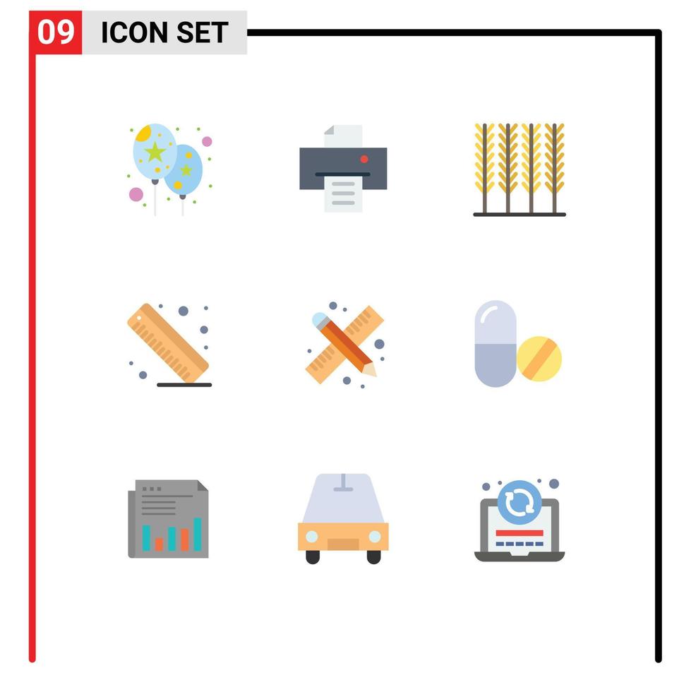 Set of 9 Modern UI Icons Symbols Signs for medical work wheat pencil and ruler back to school Editable Vector Design Elements