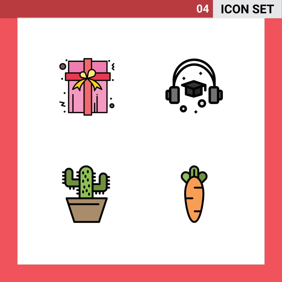 4 Filledline Flat Color concept for Websites Mobile and Apps box spring cap cactos food Editable Vector Design Elements