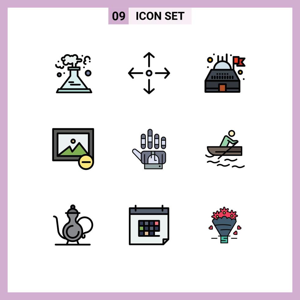 Set of 9 Commercial Filledline Flat Colors pack for boat hand observatory golve photo Editable Vector Design Elements