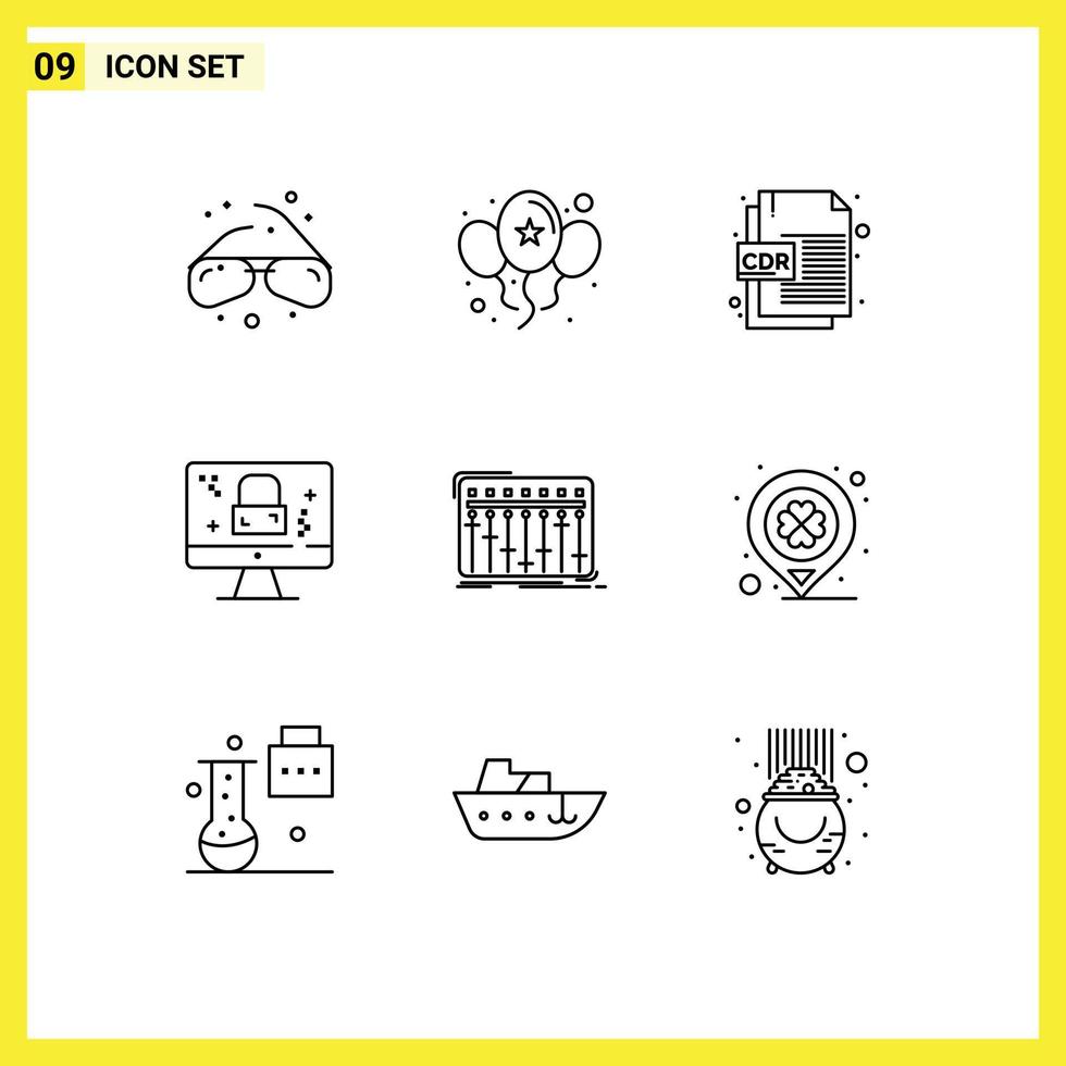 Universal Icon Symbols Group of 9 Modern Outlines of dj lock cdr file screen dmca protection Editable Vector Design Elements