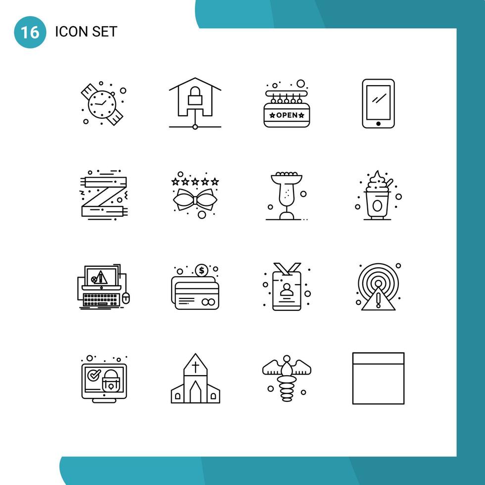 Outline Pack of 16 Universal Symbols of accessories android board mobile phone Editable Vector Design Elements