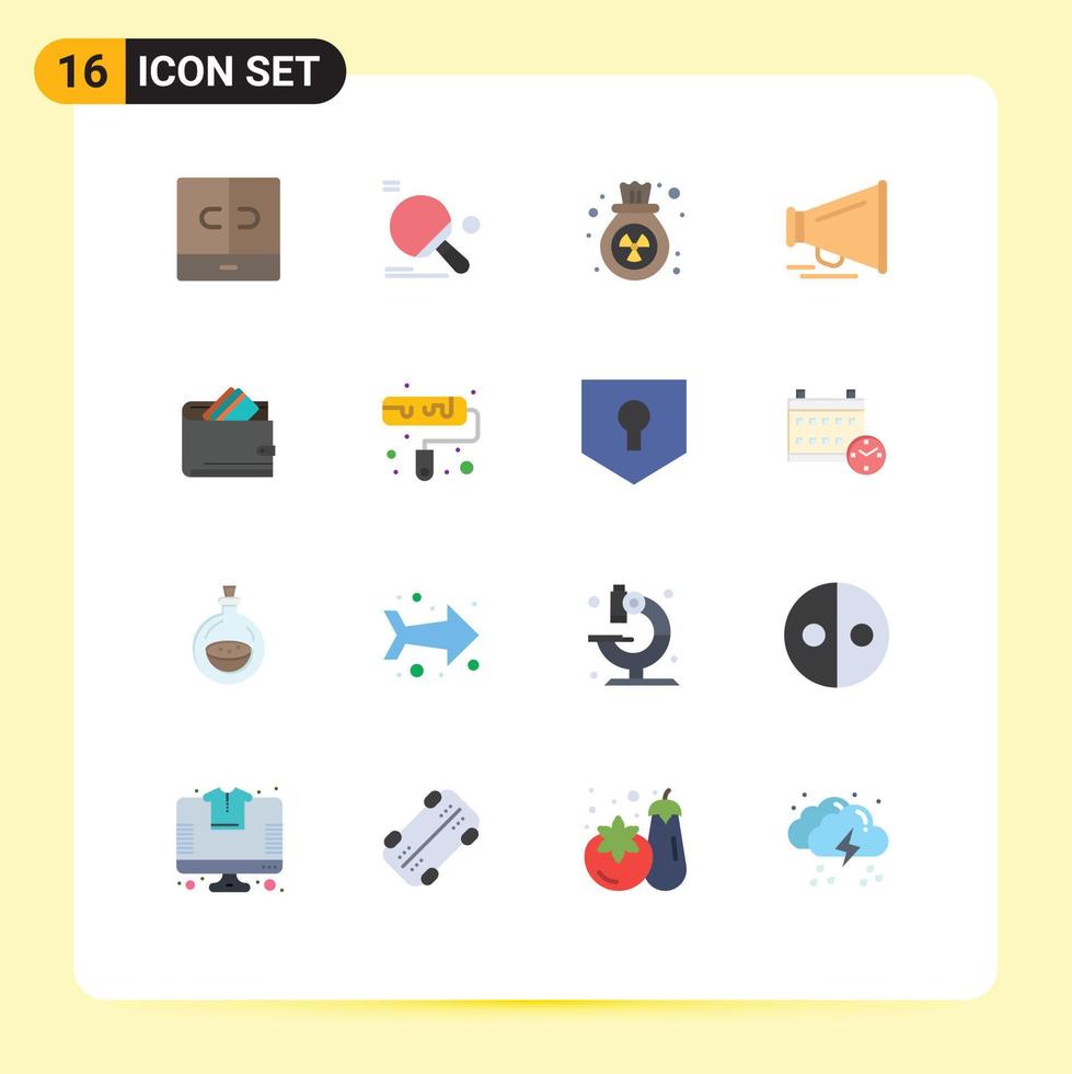 Flat Color Pack of 16 Universal Symbols of cash motivation ball laud waste Editable Pack of Creative Vector Design Elements