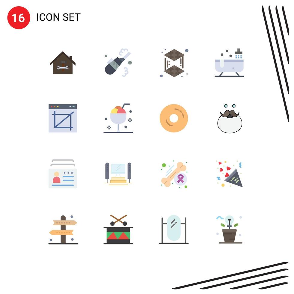 paquete de 16 signos y símbolos de colores planos modernos para medios de impresión web, como la capa de bañera de vacío de ducha de aplicaciones, paquete editable de elementos creativos de diseño de vectores