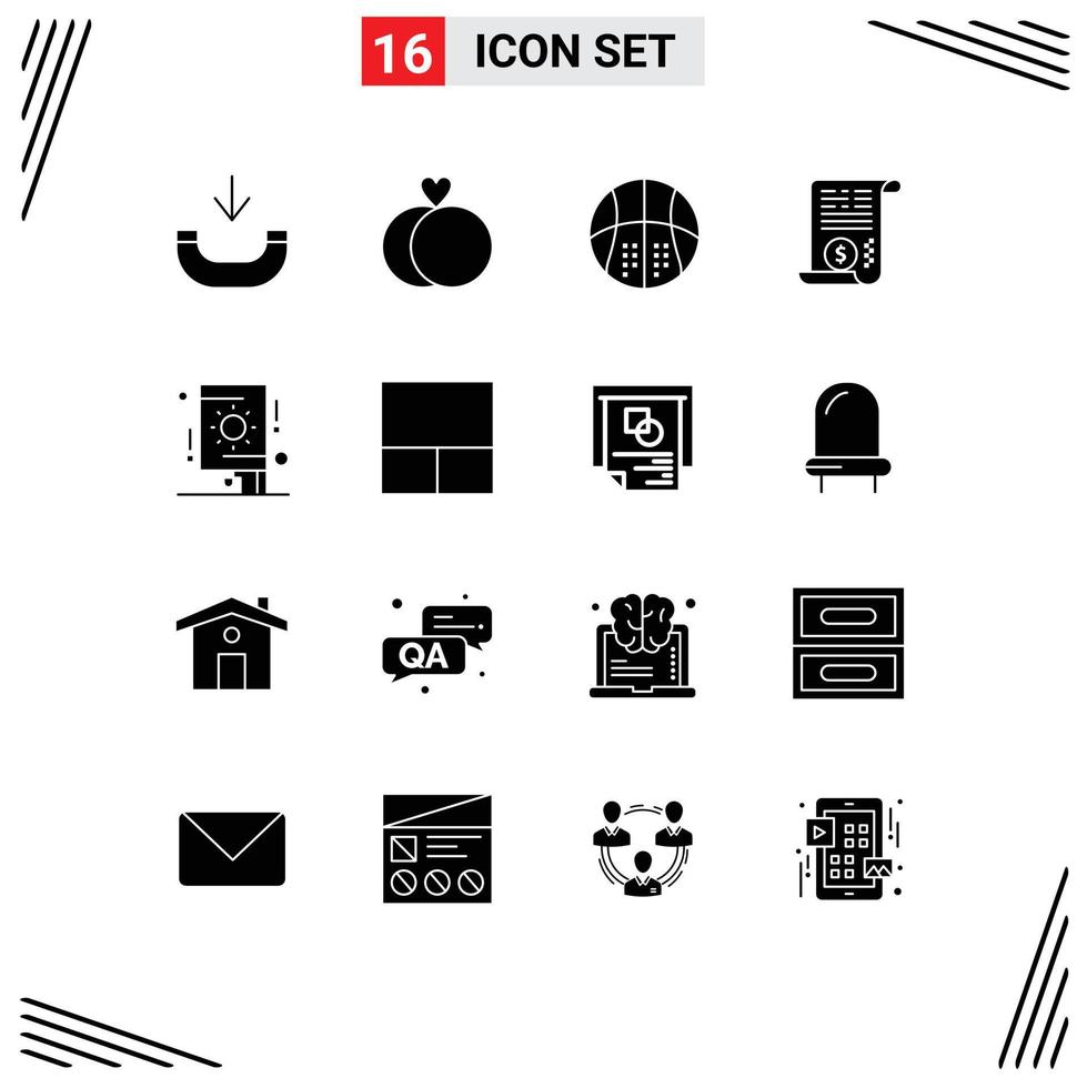 Mobile Interface Solid Glyph Set of 16 Pictograms of fireworks celebration basketball finance attachment Editable Vector Design Elements