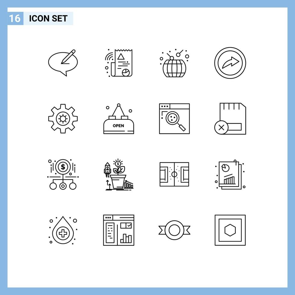 16 User Interface Outline Pack of modern Signs and Symbols of motivation gear asian share export Editable Vector Design Elements