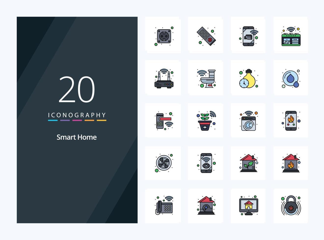 20 iconos llenos de línea de hogar inteligente para presentación vector