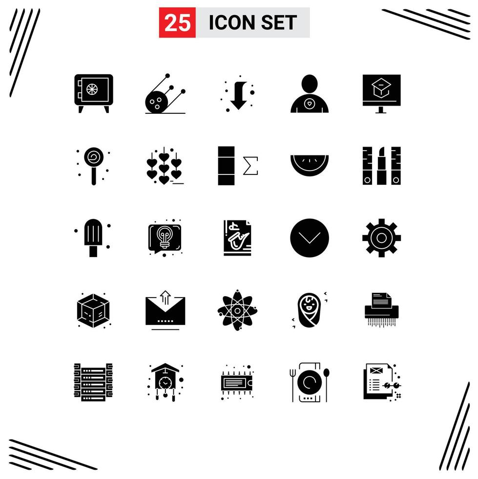 Solid Glyph Pack of 25 Universal Symbols of school learning full knowledge heart Editable Vector Design Elements