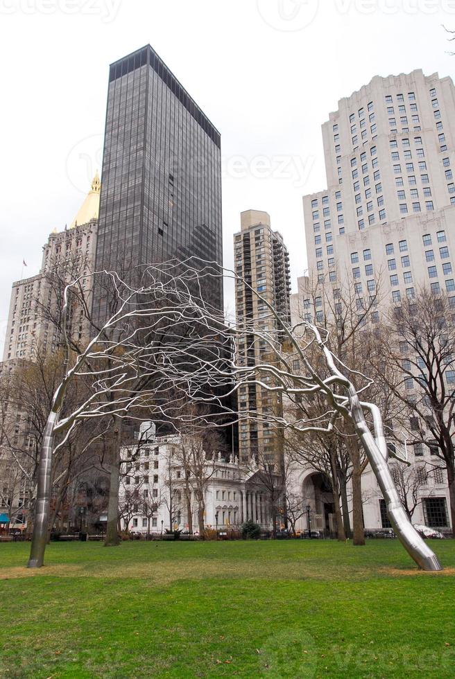 Stainless steel tree sculptures in Madison Square Park in New York City photo