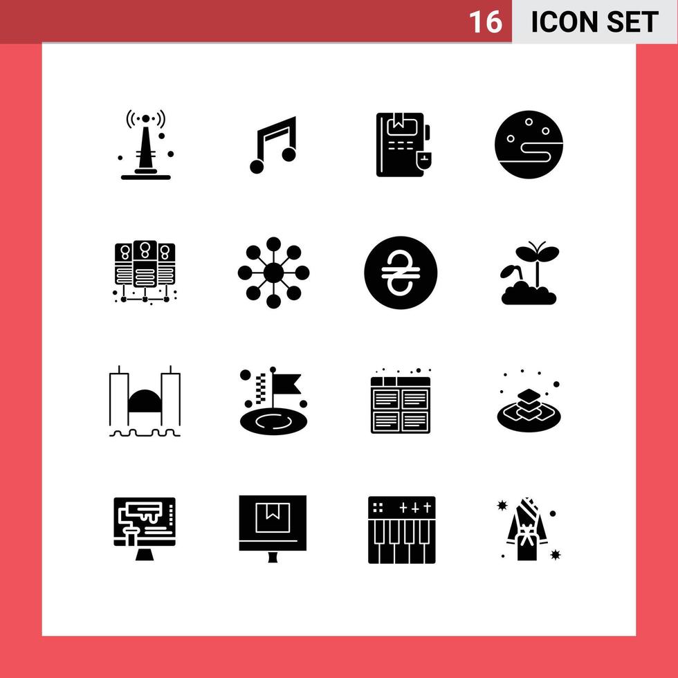 Set of 16 Modern UI Icons Symbols Signs for shared database server music weather moon Editable Vector Design Elements