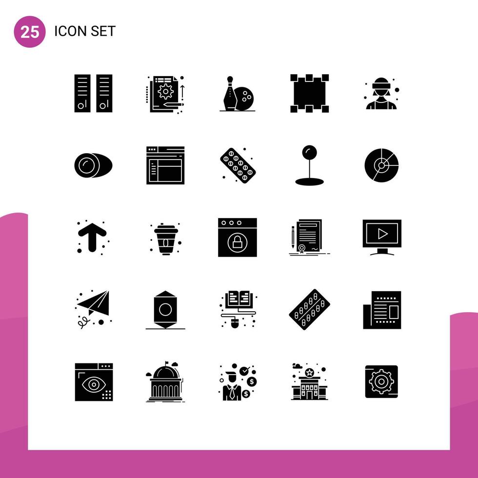 Pictogram Set of 25 Simple Solid Glyphs of avatar points in path bowls Editable Vector Design Elements