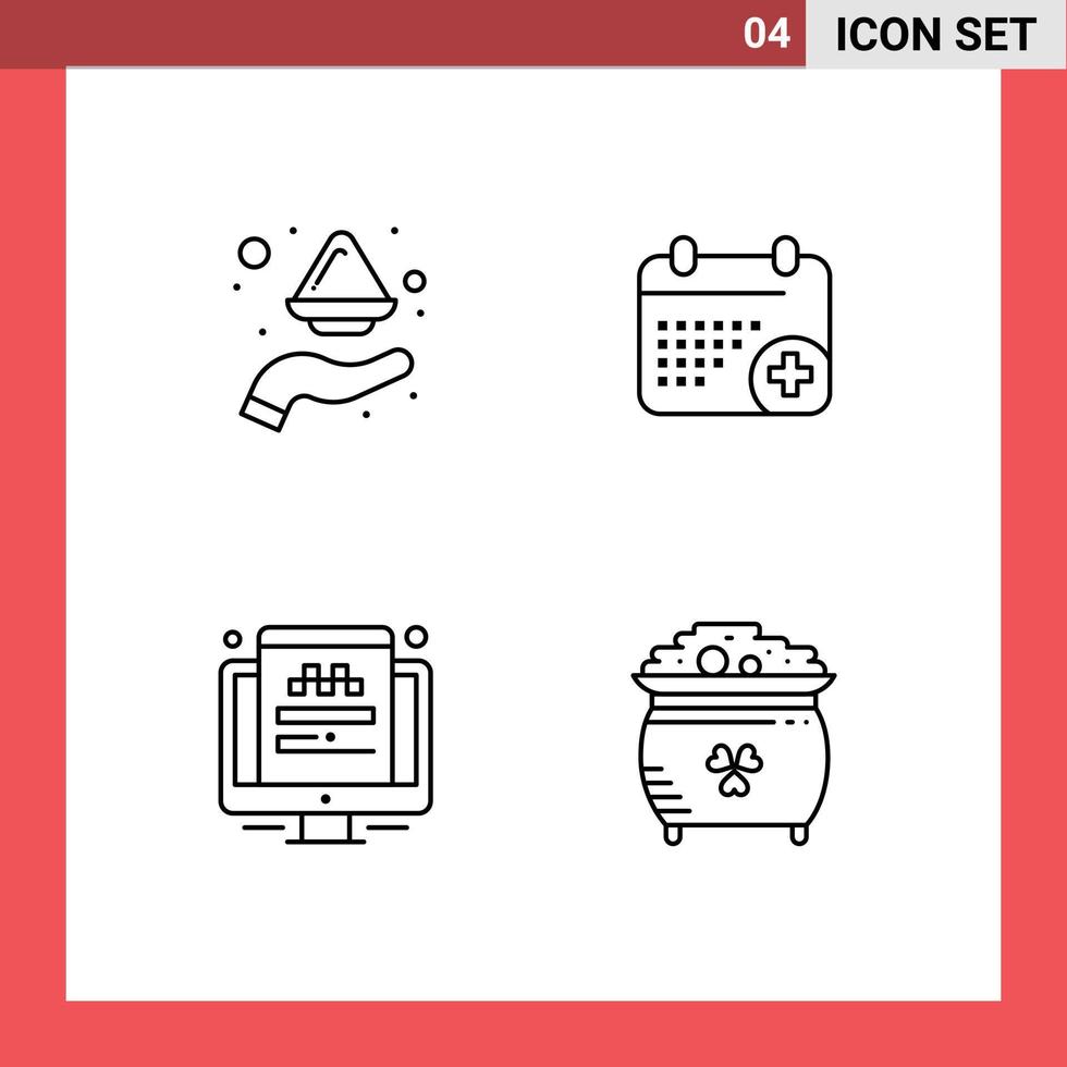 Mobile Interface Line Set of 4 Pictograms of hand taxi india calender website Editable Vector Design Elements