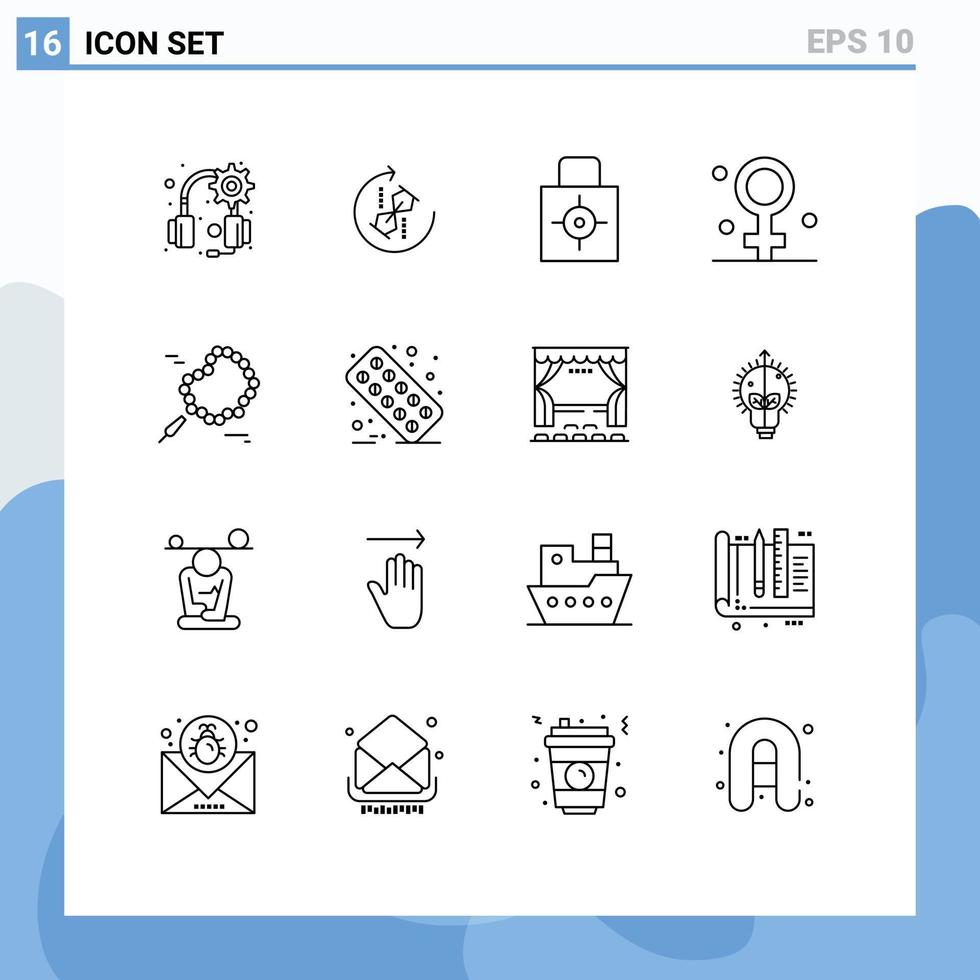 User Interface Pack of 16 Basic Outlines of bead healthcare key female target Editable Vector Design Elements