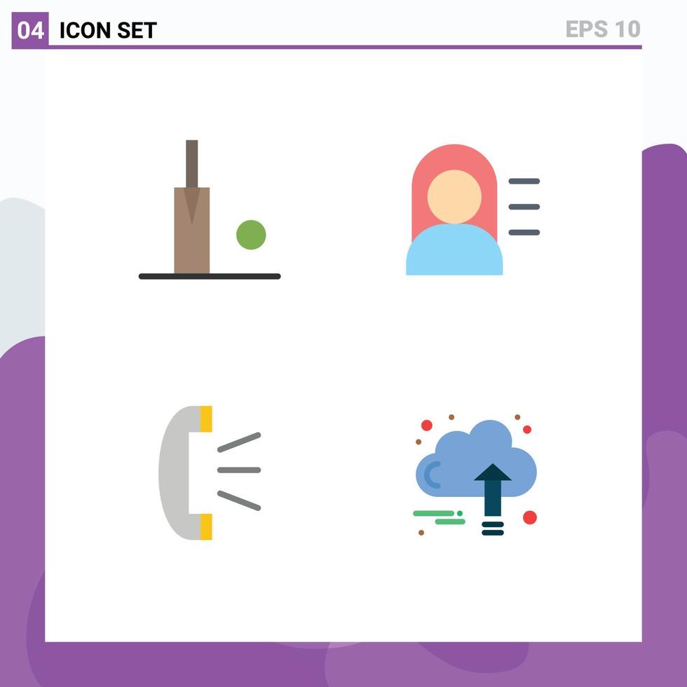 Group of 4 Modern Flat Icons Set for cricket customer support education answer business Editable Vector Design Elements