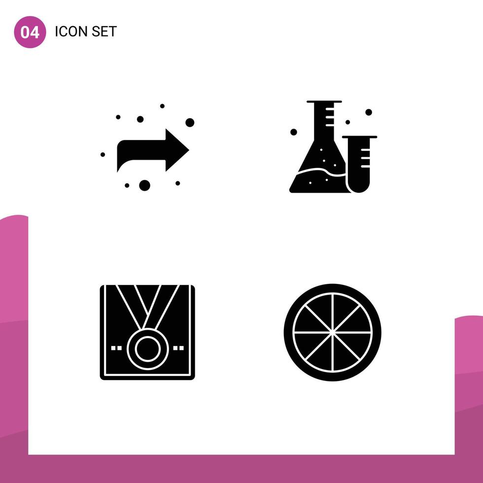 Group of 4 Solid Glyphs Signs and Symbols for arrow star flask science trophy Editable Vector Design Elements